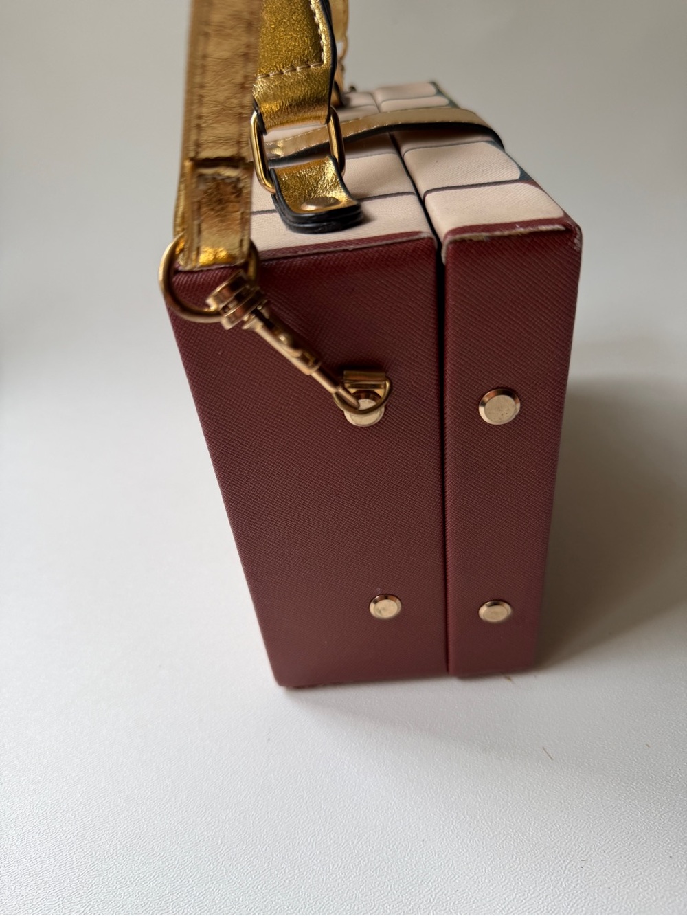 Book Box Crossbody Bag in Green, Burgundy, Blush & Gold - Picture 8 of 15